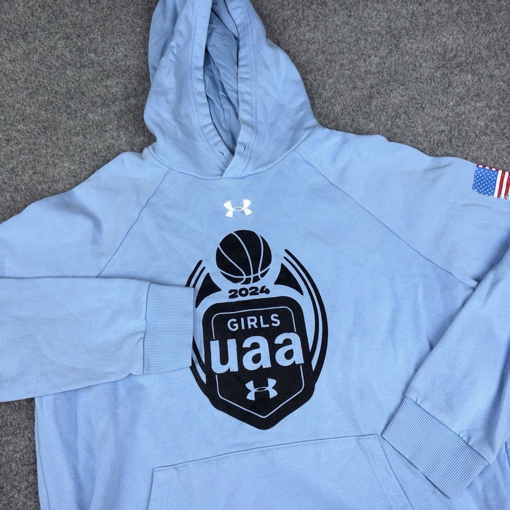 Under Armour Hoodie Women's Large Blue Pullover USA Flag America Athletic Logo